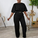 Plus Size Women Loose Solid Wide Leg Jumpsuit