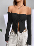 Women Two-Wear Ruffle Edge Bell Bottom Sleeve Sexy Off-shoulder Top