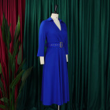 Plus Size Women Autumn Turndown Collar Solid Dress