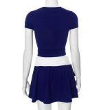 Women contrast color sports Top Crop and Skirt two-piece set