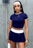 Women contrast color sports Top Crop and Skirt two-piece set