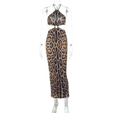 Women Fall Sexy Leopard Strapless Strap Dress