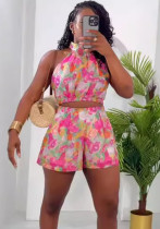 Printed sleeveless top and shorts Two-piece Set