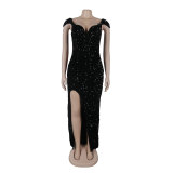 V-neck sequin slit sequin bodycon dress