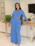 Women Casual striped Top and wide-leg Pant two-piece set