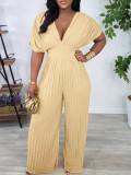 Women V-Neck Solid Sexy Pleated Jumpsuit