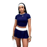 Women contrast color sports Top Crop and Skirt two-piece set