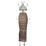 Women Fall Sexy Leopard Strapless Strap Dress