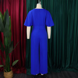 Plus Size Women Loose Solid Wide Leg Jumpsuit