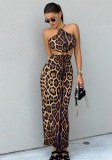 Women Fall Sexy Leopard Strapless Strap Dress