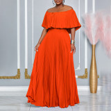 Women Sexy Off Shoulder Off Shoulder Pleated Maxi Dress