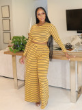 Women Casual striped Top and wide-leg Pant two-piece set