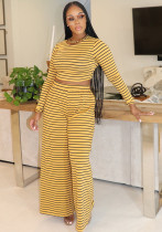 Women Casual striped Top and wide-leg Pant two-piece set