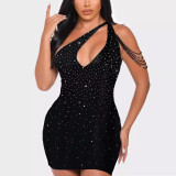 Beaded one-shoulder hollow beaded bodycon dress