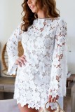 Fashionable Women's Lace Flower Round Neck Long-Sleeved Dress