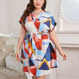 Plus Size Women summer printed v-neck dress