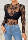 Women's Sexy See-Through Long Sleeve Lace Top