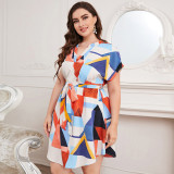 Plus Size Women summer printed v-neck dress