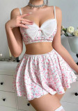 Summer Floral Bra Short Skirt Sexy Lingerie Suit