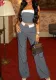 Spring Summer Suit Contrast Strapless Vest Wide-Leg Pants Fashionable Casual Two-Piece Set