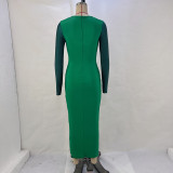 Autumn Sexy Tight Fitting Hollow Beaded Long Sleeve Patchwork Dress