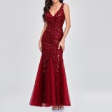 Women summer sequin v-neck evening dress