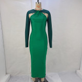 Autumn Sexy Tight Fitting Hollow Beaded Long Sleeve Patchwork Dress