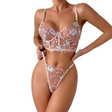 Women summer sexy bra mesh fishbone embroidery sexy lingerie two-piece set