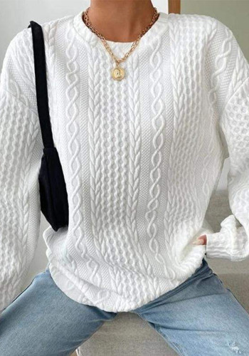 Spring And Autumn Women's Casual Jacquard Round Neck Long Sleeve Top