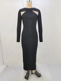 Autumn Sexy Tight Fitting Hollow Beaded Long Sleeve Patchwork Dress