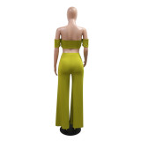 Women Strapless Top and Slit Wide Leg Pants Two-Piece Set