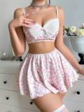 Summer Floral Bra Short Skirt Sexy Lingerie Suit