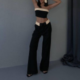 Spring Summer Suit Contrast Strapless Vest Wide-Leg Pants Fashionable Casual Two-Piece Set