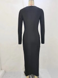 Autumn Sexy Tight Fitting Hollow Beaded Long Sleeve Patchwork Dress