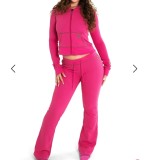 Sports Clothing Women's Solid Color Long-Sleeved Zip Hoodies Trousers Fashion Two Piece Set