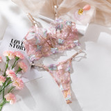 Women summer sexy bra mesh fishbone embroidery sexy lingerie two-piece set