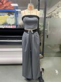 Spring Summer Suit Contrast Strapless Vest Wide-Leg Pants Fashionable Casual Two-Piece Set