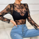 Women's Sexy See-Through Long Sleeve Lace Top