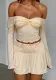 Women's Summer Sexy Off Shoulder Long Sleeve T-Shirt High Waist Short Skirt Solid Color Two-Piece Set