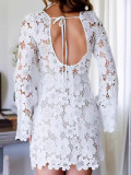 Fashionable Women's Lace Flower Round Neck Long-Sleeved Dress