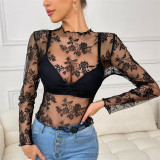 Women's Sexy See-Through Long Sleeve Lace Top