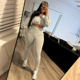 Spring And Autumn Sexy Drawstring Slim Waist Crop Top High Waist Tight Fitting Trousers Two Piece Set