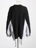 Spring Fashion Contrast Color Patchwork Pullover Drawstring Sweater Knitting Shirt