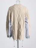 Spring Fashion Contrast Color Patchwork Pullover Drawstring Sweater Knitting Shirt