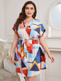 Plus Size Women summer printed v-neck dress