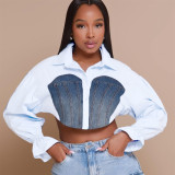 Women's Autumn Denim Patchwork Crop Bell Bottom Sleeve Women's Shirt