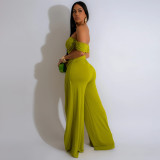 Women Strapless Top and Slit Wide Leg Pants Two-Piece Set