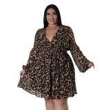 Plus Size Women solid long sleeve Dress