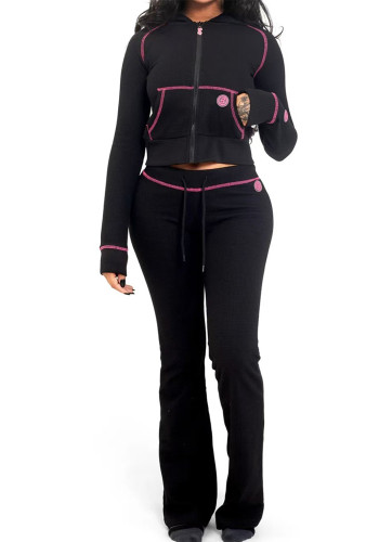 Sports Clothing Women's Solid Color Long-Sleeved Zip Hoodies Trousers Fashion Two Piece Set