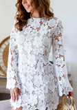 Fashionable Women's Lace Flower Round Neck Long-Sleeved Dress